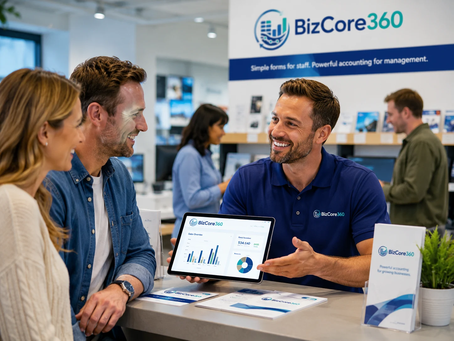 AI illustration of a BizCore360 software demonstration