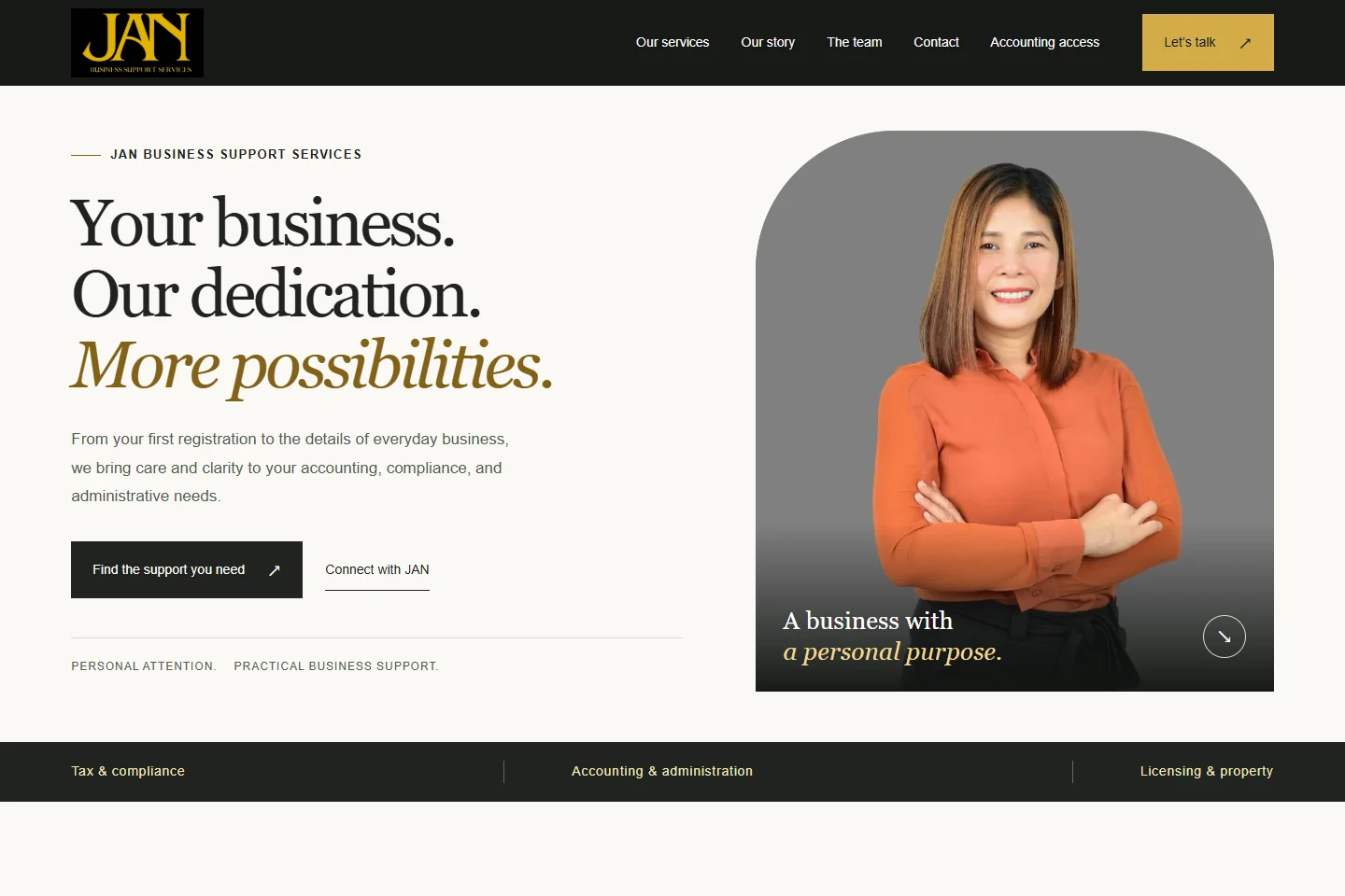 Public homepage of JAN Business Support