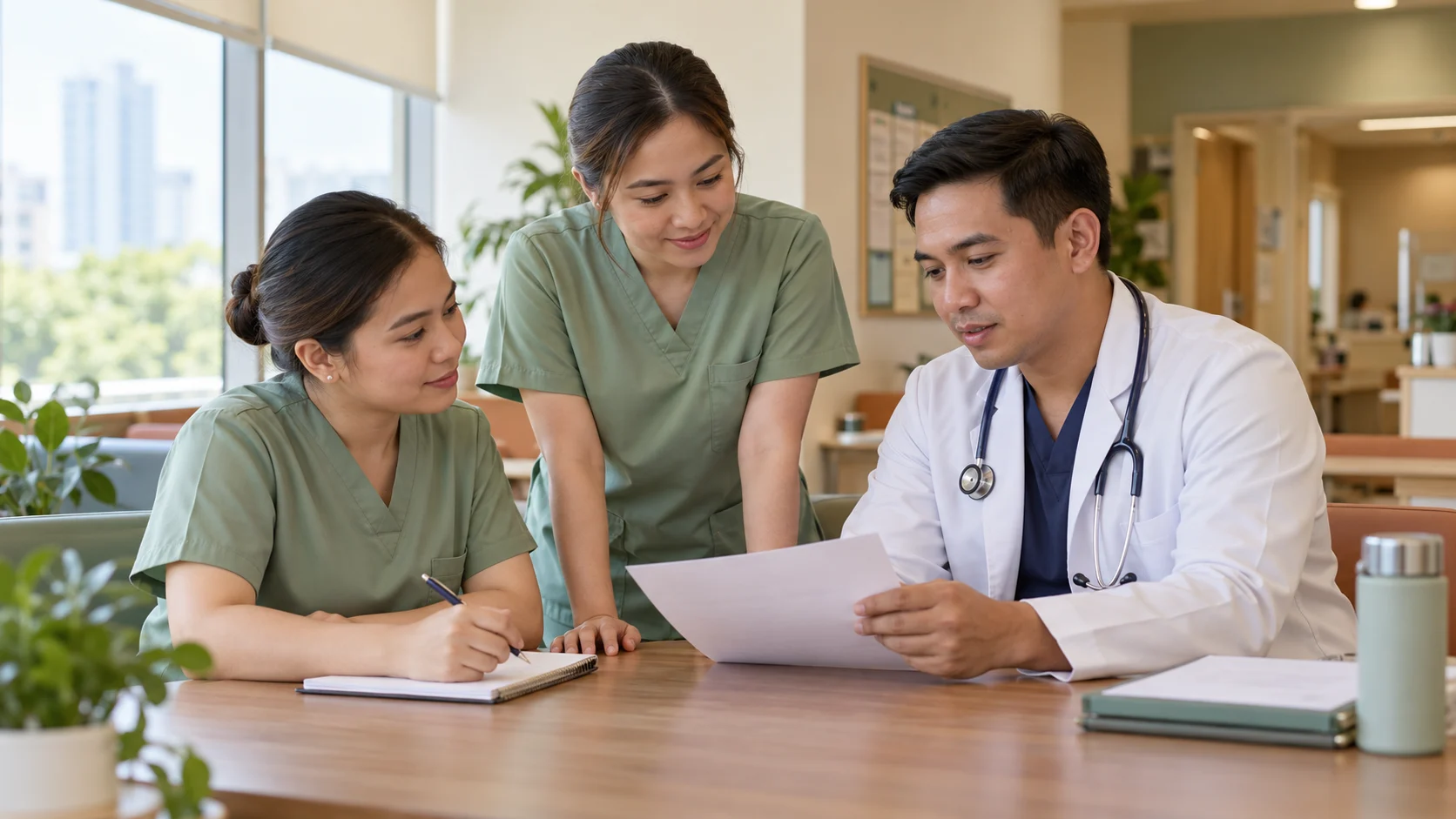 Illustration of hospital staff reviewing a workflow together