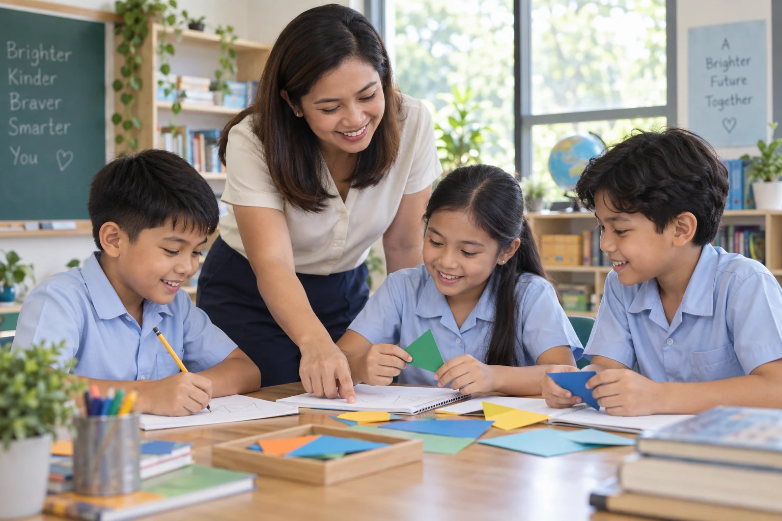 Illustrative teacher guiding a classroom activity
